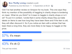 Haggling, charity shop, charity shops, Facebook poll